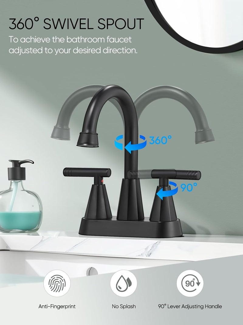 Cobbe Bathroom Faucets for Sink 3 Hole, 4 Inch with Pop Up Drain and 2 Supply Hoses, 2 Handle Centerset Bathroom Faucet for Sink Vanity, Midnight Black Matte, 2 Pack - Image 2